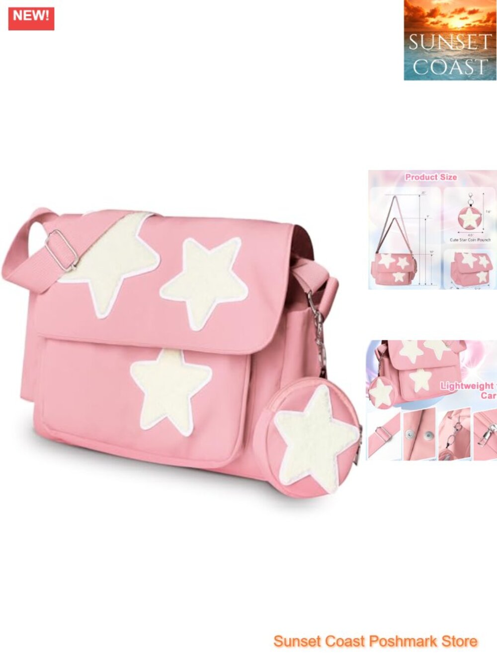 Y2K Star Messenger Bag Crossbody Tote Oxford Cloth with Coin Purse